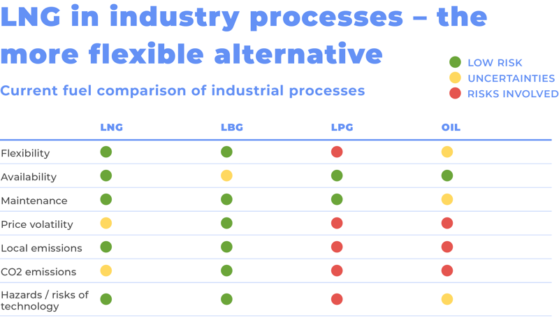 Comparison of LNG to other energy sources in industrial processes